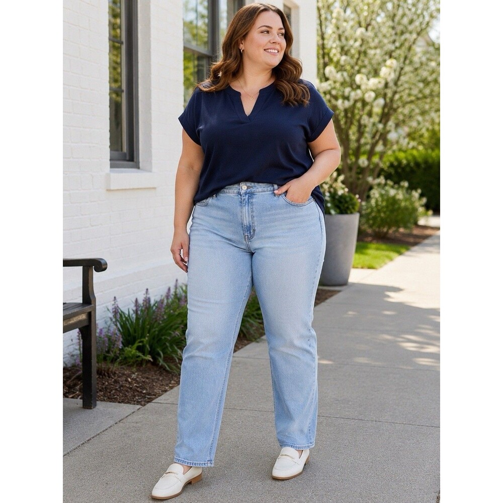 Lands’ End Women’s Plus 22W Light Wash Stretch Straight Leg Jeans Denim Pants 28